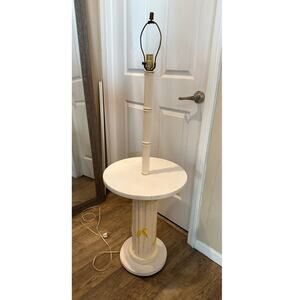 Vintage Hollywood Regency faux bamboo floor lamp, yellow leaf